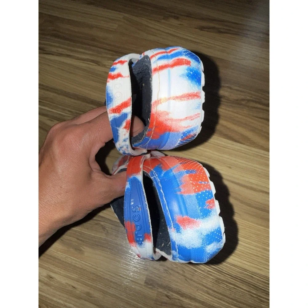Crocs Blue Red White Tie Dye Fur Lined Clog Shoes Sz J4 4 Junior Big Kids